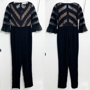 Adelyn Rae Chevron Lace Mid Sleeve Black Jumpsuit
